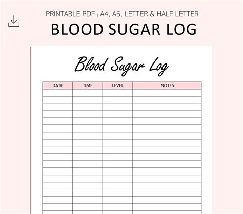 Large Print Monthly Free Printable Blood Sugar Log Sheet