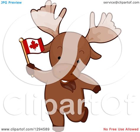 Clipart Of A Cartoon Patriotic Moose Holding A Canadian Flag Royalty