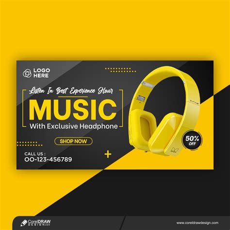 Download Yellow Headphone Product Social Media Instagram Banner Free