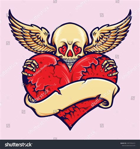 Skull Heart Cracked Love Illustrations Your Stock Vector Royalty Free