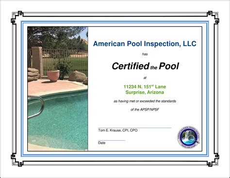 Our Pool Certification American Pool Inspection Llc