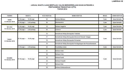 We did not find results for: Jadual Waktu Ujian Bertulis Pentaksiran Tingkatan 3 (PT3) 2014