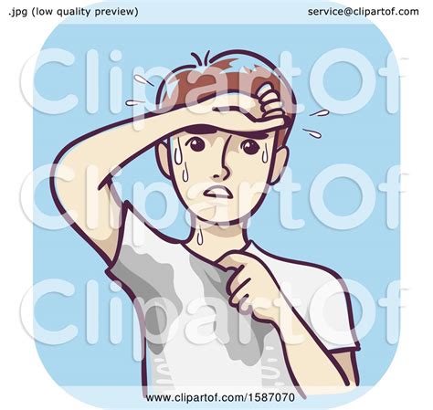 Clipart Of A Man Wiping Forehead With Wet Underarms And