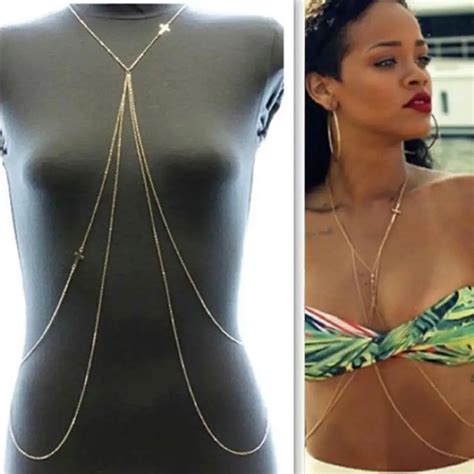 Sexy Women Chains Choker Shellhard Crossover Beach Bikini Multi Belly Waist Body Harness