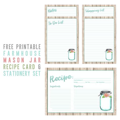 Free Printable Farmhouse Mason Jar Recipe Card And Stationery Set The