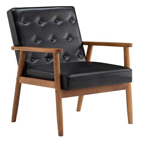 Ubesgoo Mid Century Retro Modern Faux Leather Accent Chair Wooden Arm