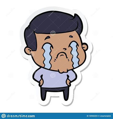 A Creative Sticker Of A Cartoon Man Crying Stock Vector Illustration