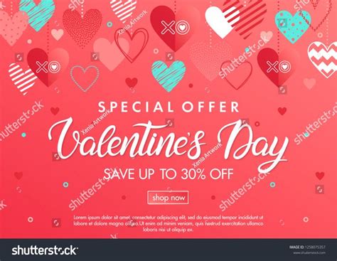 Valentines Day Special Offer Banner With Different Heartssale Template