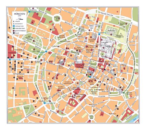Detailed Tourist Map Of Downtown Of Munich City Munich Germany