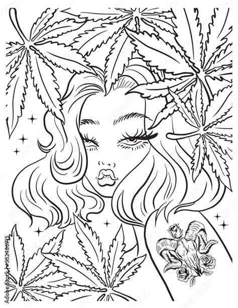 Weed Girl Coloring Page Vector Coloring For Adults Stock Vector