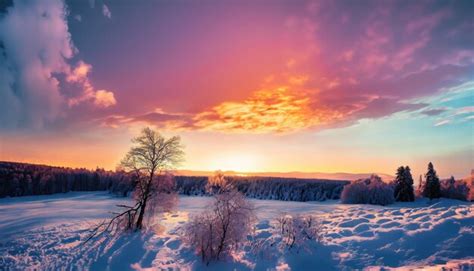 Premium Photo Fantastic Winter Landscape During Sunset Colorful Sky