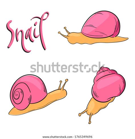 Cute Cartoon Pink Snail Character Illustration Stock Vector Royalty