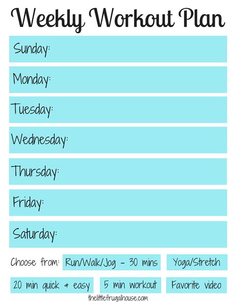 Weekly Workout Plan Free Workout Planner Printable The Little
