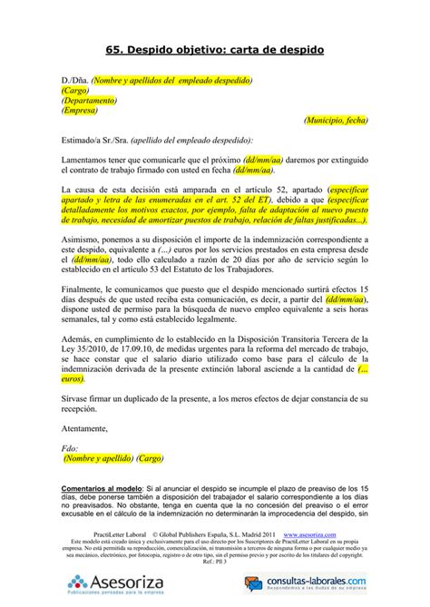 Ejemplo Carta Despido Objetivo Ejercicios De Derecho Mobile Legends