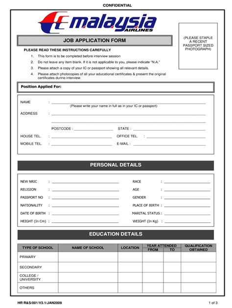 Job Application Form Template Malaysia