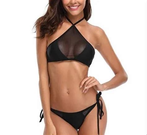 Plain Solid Black Eco Friendly Bikini Swimwear Two Piece Set At Rs