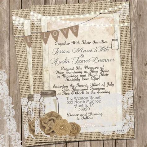 Rustic Burlap And Lace Wedding Invitation Invite Mason Jar Printable
