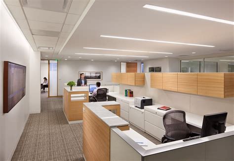 Office Lighting Design In Staff Room With Long Recesssed Ceiling Lamp