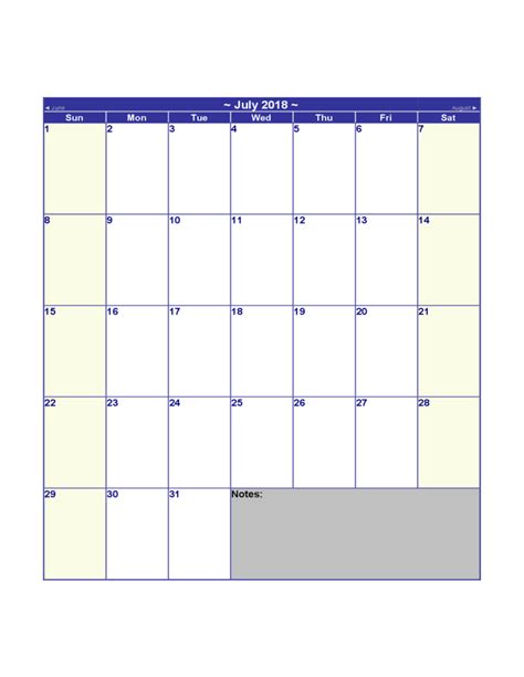 2018 Blank Calendar Free Download