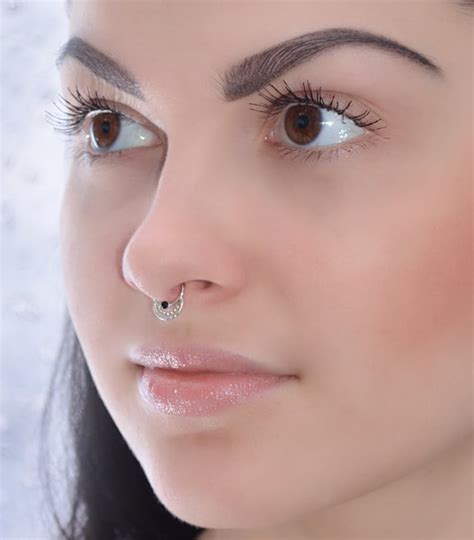 Mm Onyx Septum Ring Silver Nose Ring Septum Piercing Etsy