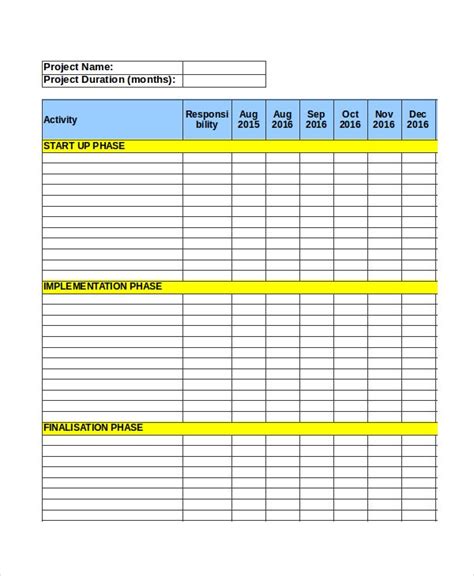 Project Plan Excel Template Free Download