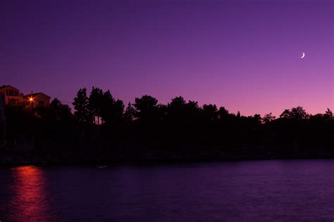 3840x2560 Lake Moon Night River Silhouette Sky Trees Water 4k