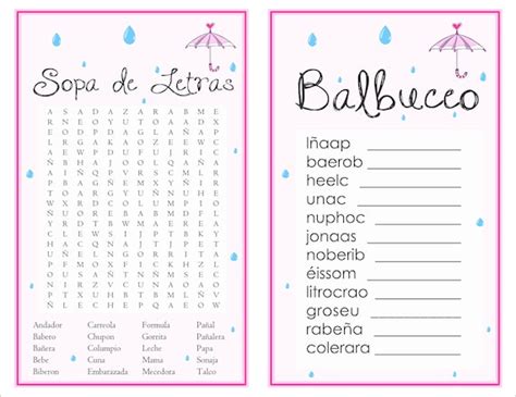 2 In 1 Games Sopa De Letras And Balbuceo Baby Shower April Images And