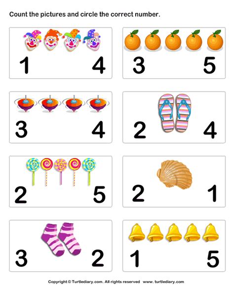 Count Pictures Up To Five Turtle Diary Worksheet