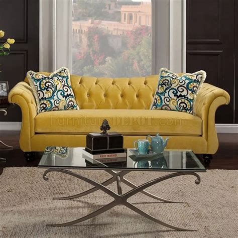 A yellow couch or sofa can be the centerpiece of the room. Antoinette II SM2223 Sofa in Royal Yellow Fabric w/Options