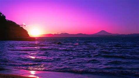 Beautiful Evening Purple Sunset On A Body Of Water K Hd Nature