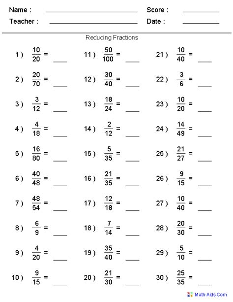 Simplifyng Fraction 6th Grade Worksheet