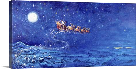 Santas Sleigh Over The Village Wall Art Canvas Prints Framed Prints