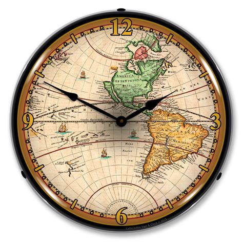 1730 World Map Led Lighted Wall Clock Lighted Wall Clocks