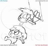 Trapeze Cartoon Boy Coloring Girl Clipart Pages Toonaday Outlined Vector sketch template