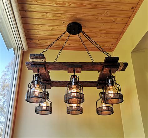 Large Rustic Farmhouse Chandelier Custom Wooden Made Off