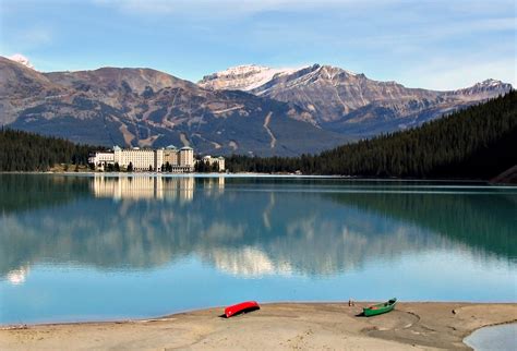 Lake Louise Landscape With Mountains And Resort Image Free Stock