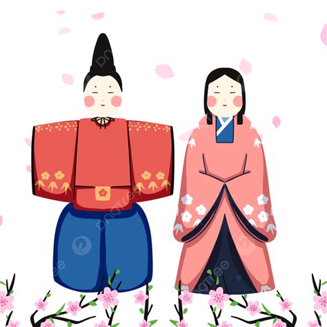 만화 스타일의 일본 일러스트 전통 히나 마츠리 인형 벚꽃 딸의 날 히나 마츠리 일본 Png 일러스트 및 Psd 이미지 무료