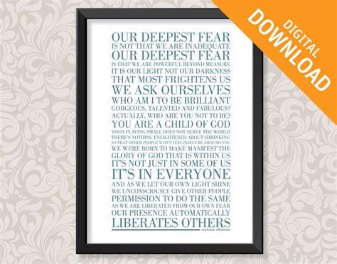 Our Deepest Fear By Marianne Williamson A Print Digital Etsy Australia