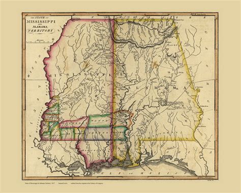 Mississippi Territory 1817 Lewis Old State Map Reprint Old Maps