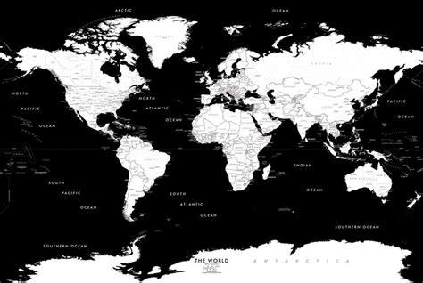 A Black And White World Map With All The Countries On Its Own Sides