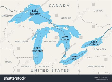 북아메리카의 오대호 정치적 지도 레이크 수페리어 스톡 벡터 로열티 프리 2256224517 Shutterstock