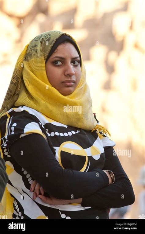 Egypt Woman Wearing Hijab Temple Of Karnak Stock Photo Alamy