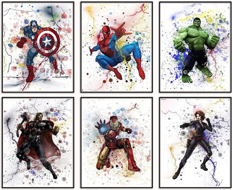 Avengers Superheros Watercolor Poster Avengers Comic Books