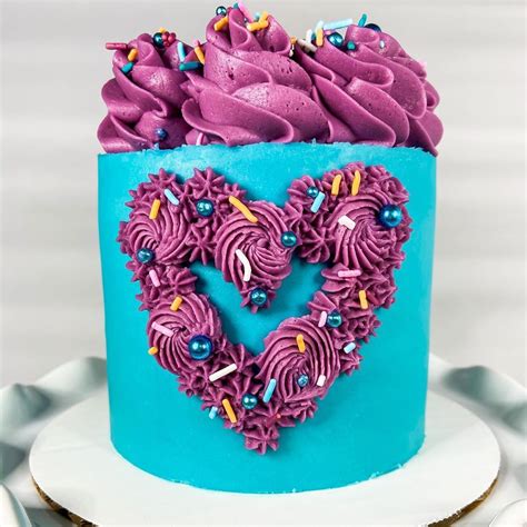 Heart cake, Valentines cake, blue cake, heart wreath, sprinkle cake, piped cake, mini cake 
