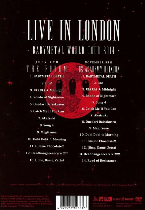 Babymetal Live In London Babymetal World Tour 2014 2 Dvds Jpc
