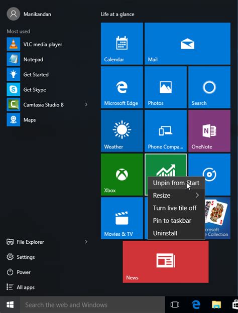 How To Remove Tiles From Windows 10 Start Menu
