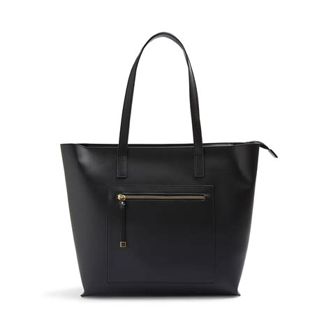 Black Faux Pu Leather Zip Pocket Shopper Bag Womens Handbags Women