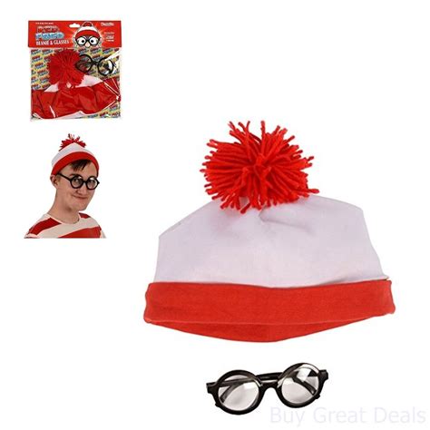 Red And White Beanie Hat With Nerd Glasses Wheres Waldo Halloween