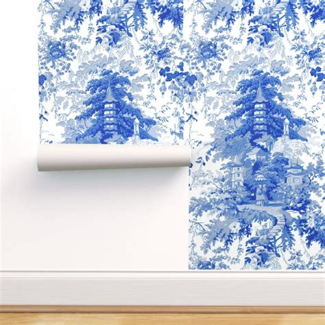 Peel And Stick Removable Wallpaper Blue And White Chinoiserie Toile