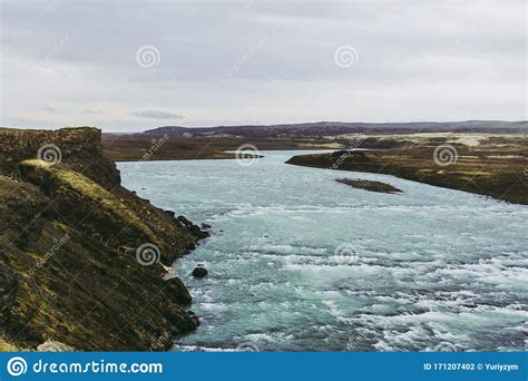 Beautiful Hvita River In Iceland Near Gullfoss Waterfall Stock Photo